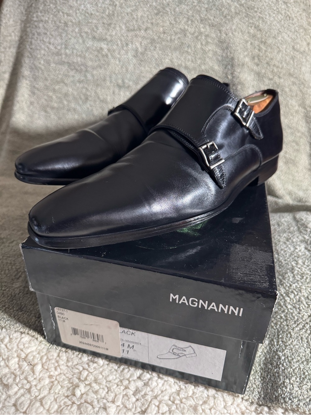 Magnanni Black Double Monk Strap Leather Dress Shoes